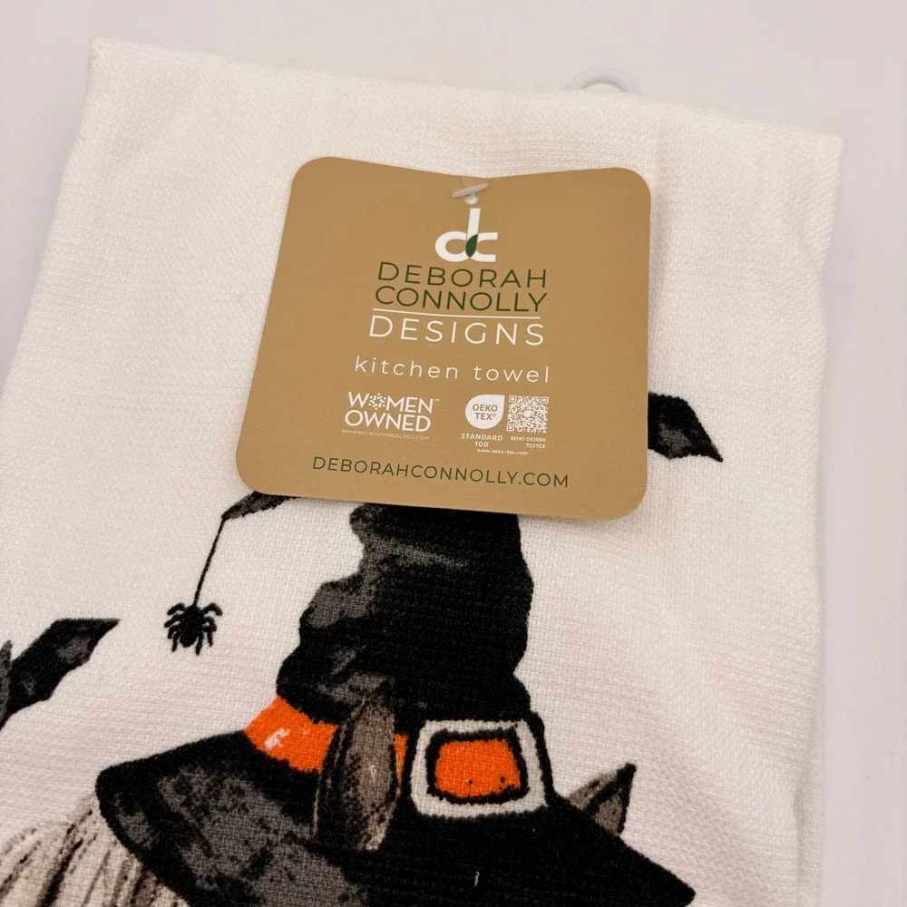 Deborah Connolly Designs Halloween Horse Witch Hat Kitchen Towel Set 2pk White